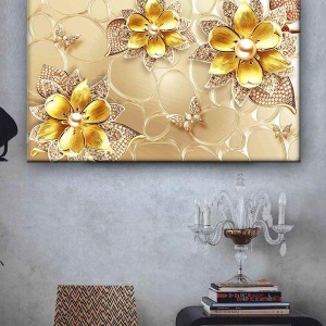 GOLD ÇİÇELER KANVAS TABLO