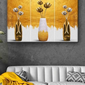 GOLD VE BEYAZ VAZODA ÇİÇEKLER KANVAS TABLO